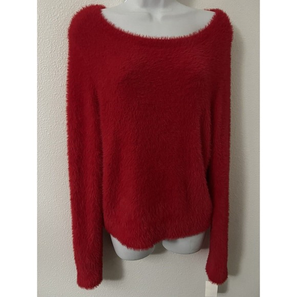 Bar III $60 Women's Fuzzy Sweater Stretchy Red  Medium New Holiday Macy’s Cozy - Picture 1 of 8